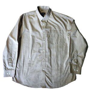 Arnold Palmer Plaid Shirt Men's Large 16.5 Long Sleeve Button Down Tan and White
